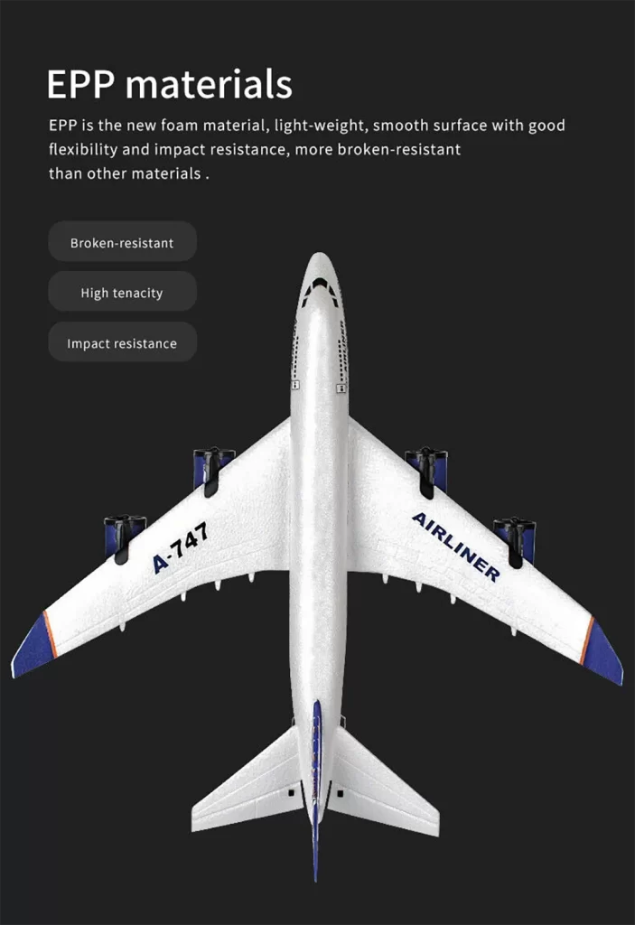 هواپیما کنترلی بویینگ 747 سه کاناله بزرگ b747 فوم فشرده نشکن