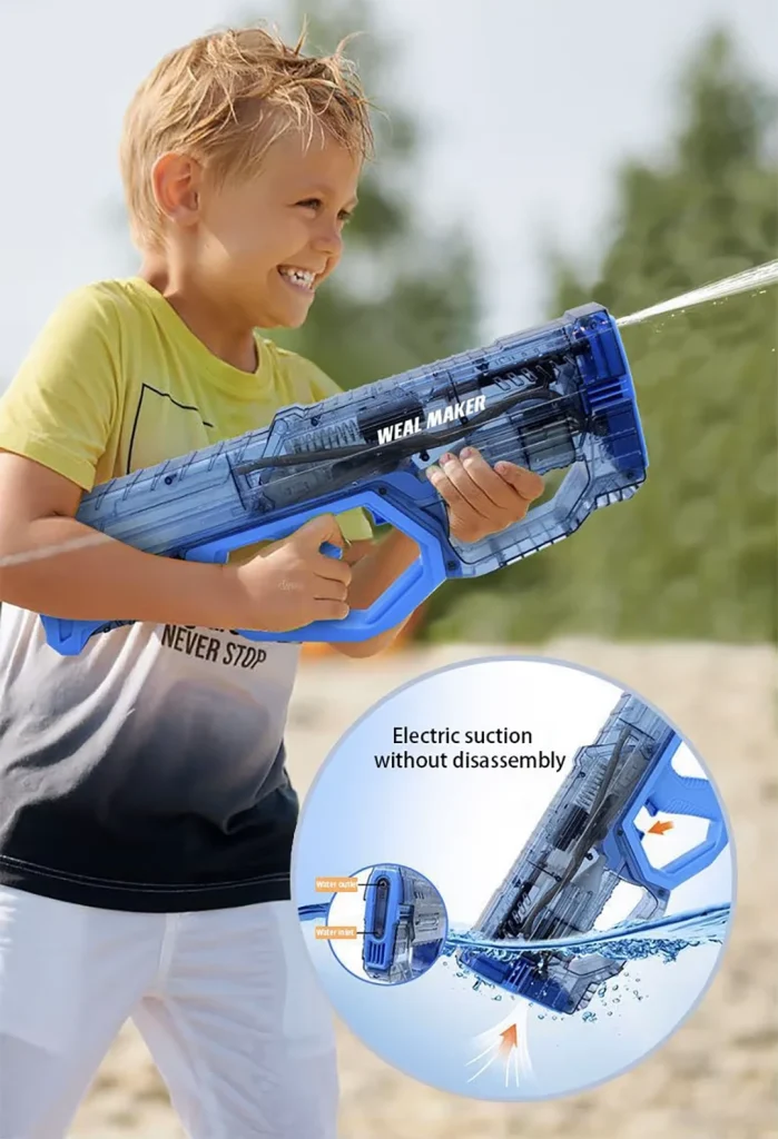 تفنگ آب پاش weal maker سایز بزرگ با مکش خودکار آب خرید تفنگ آبپاش الکتریکی با پرتاب برقی و شارژی با 10 متر قدرت پرتاب