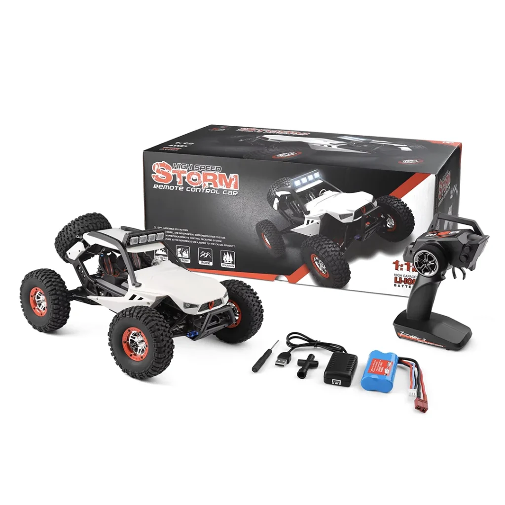 ماشین کنترلی باگی سفید WLtoys 12429 فرم جیپ بزرگ حرفه ای موتور براش صخره نورد