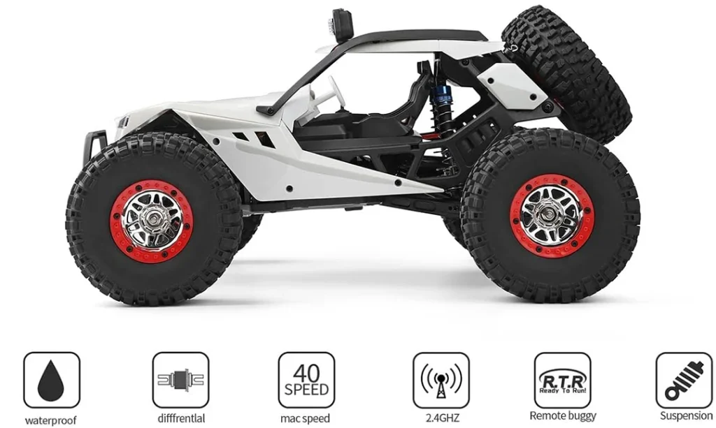 ماشین کنترلی باگی سفید WLtoys 12429 فرم جیپ بزرگ حرفه ای موتور براش صخره نورد