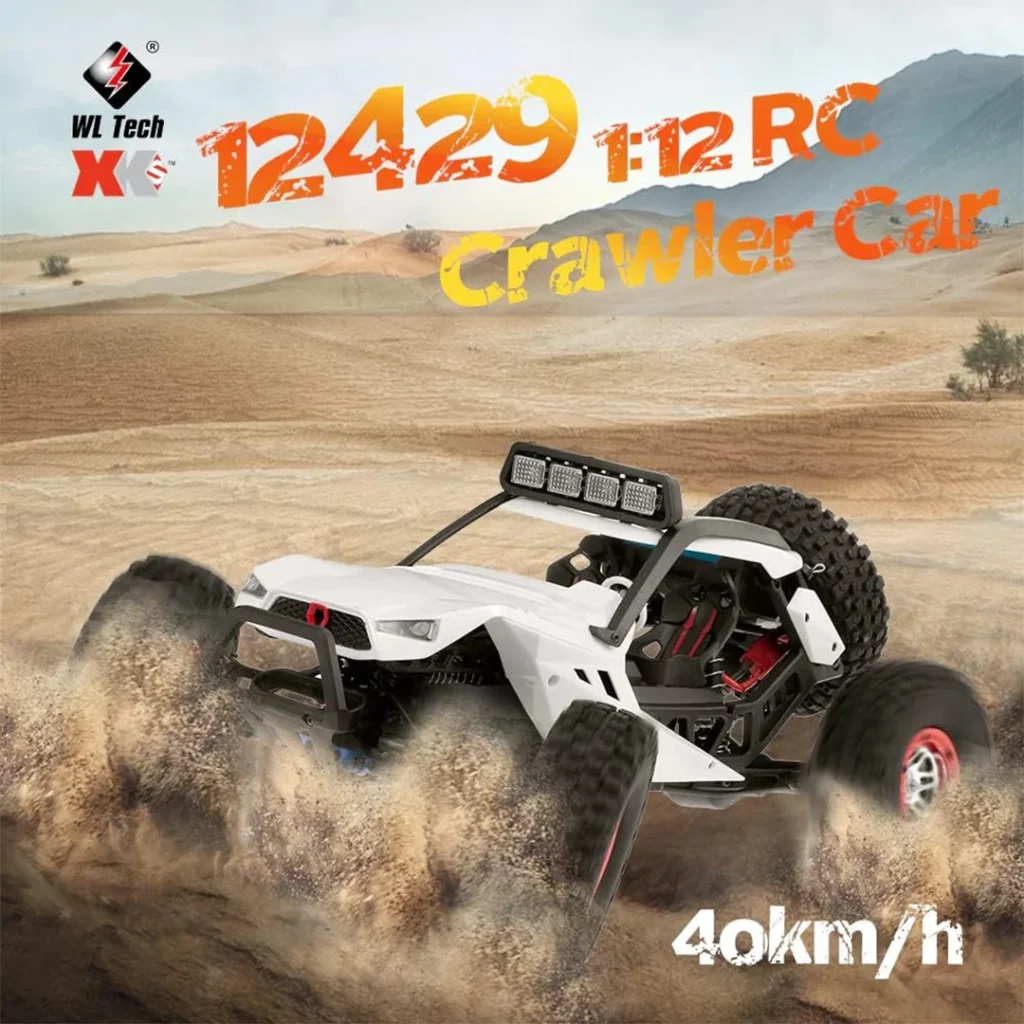 ماشین کنترلی باگی سفید WLtoys 12429 فرم جیپ بزرگ حرفه ای موتور براش صخره نورد